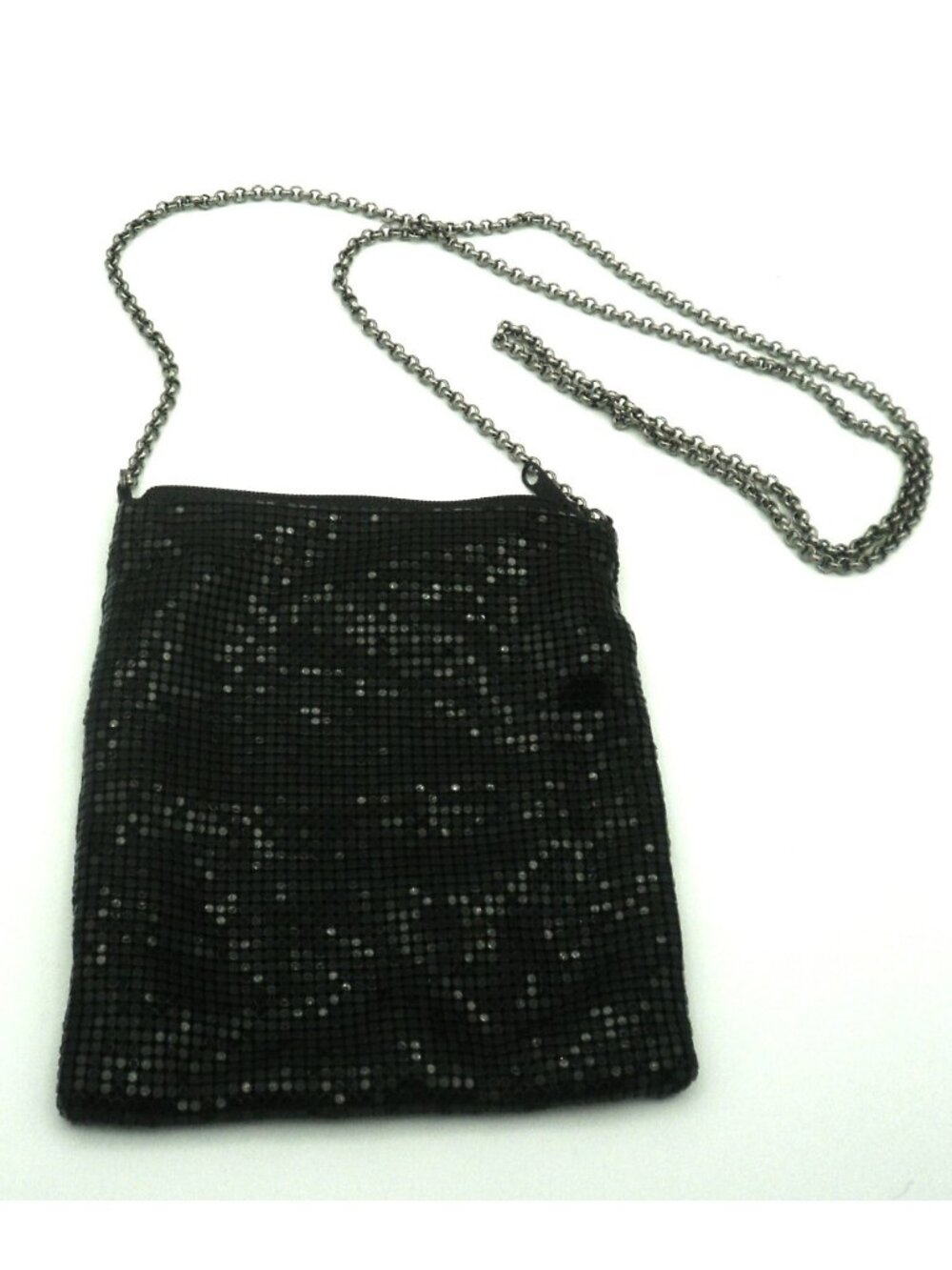 Formal Black Mesh Evening Bag Silver Shoulder Cross Body Chain by Indeed